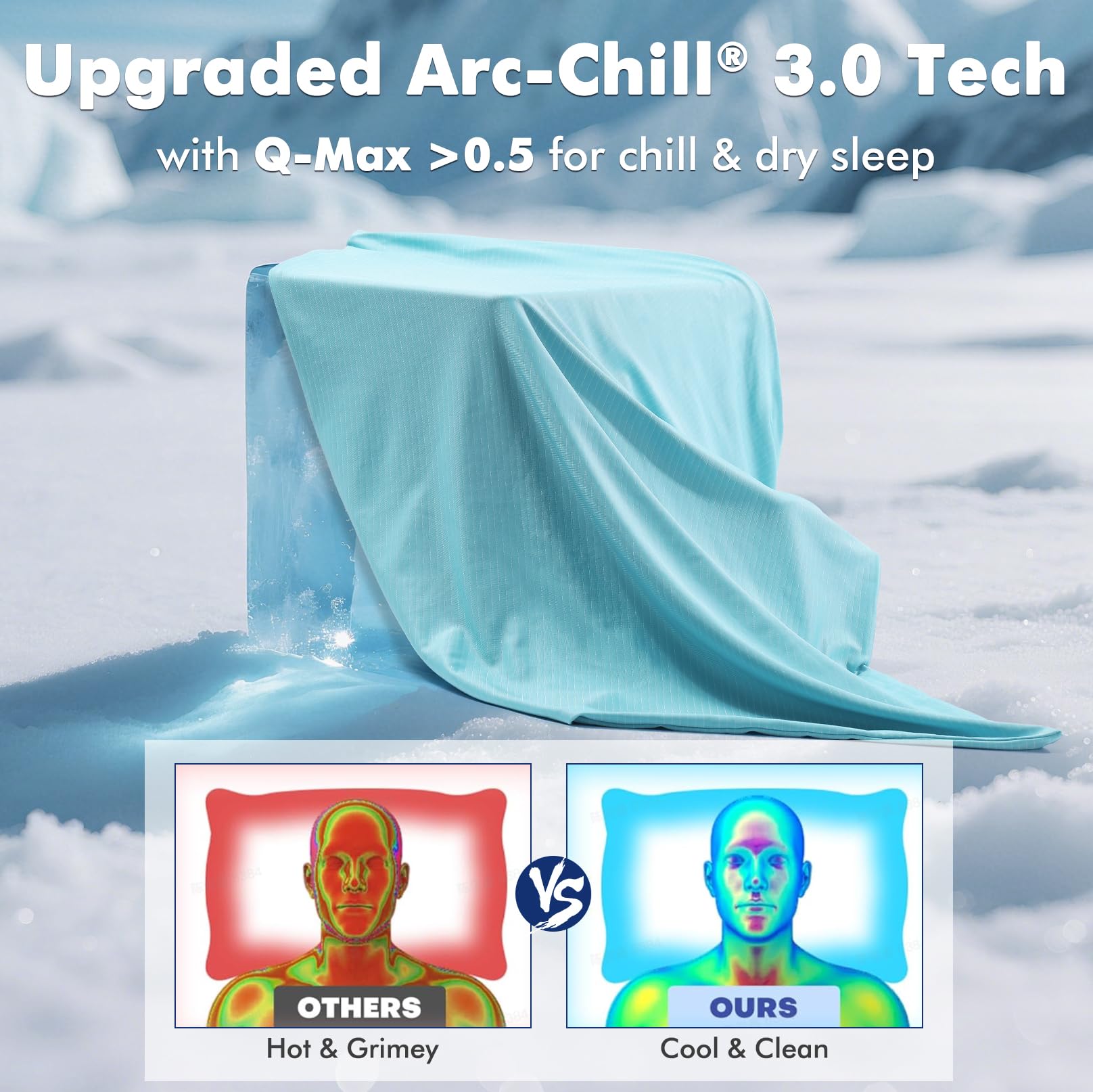 Arc-Chill 3.0 Cooling Pillowcase – Silver Ion Freshness, Dual-Sided Cool Touch, Ultra-Light & Breathable for Hot Sleepers-Blue