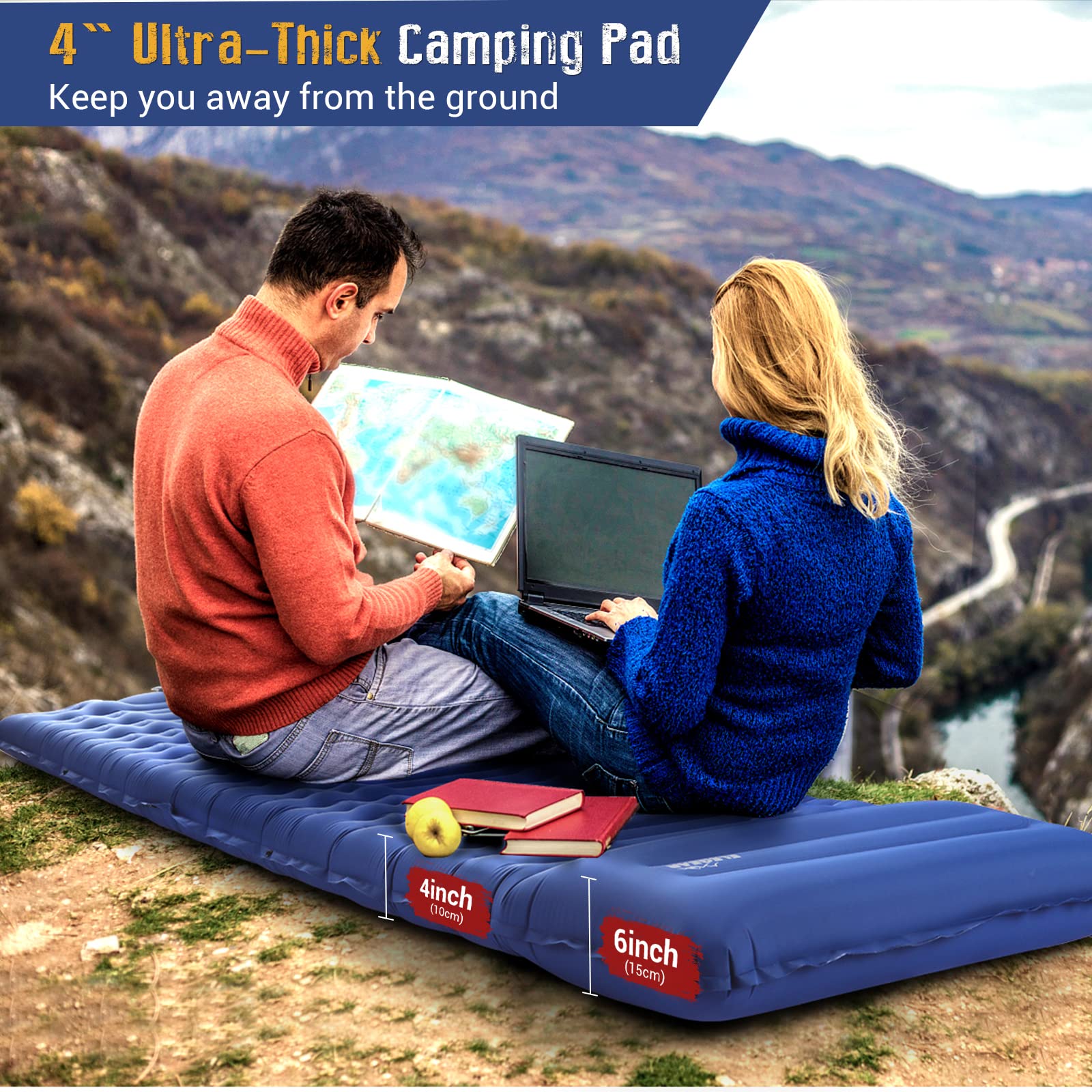 Colchoneta de Camping Autoinflable Ultra-Gruesa de 4"
