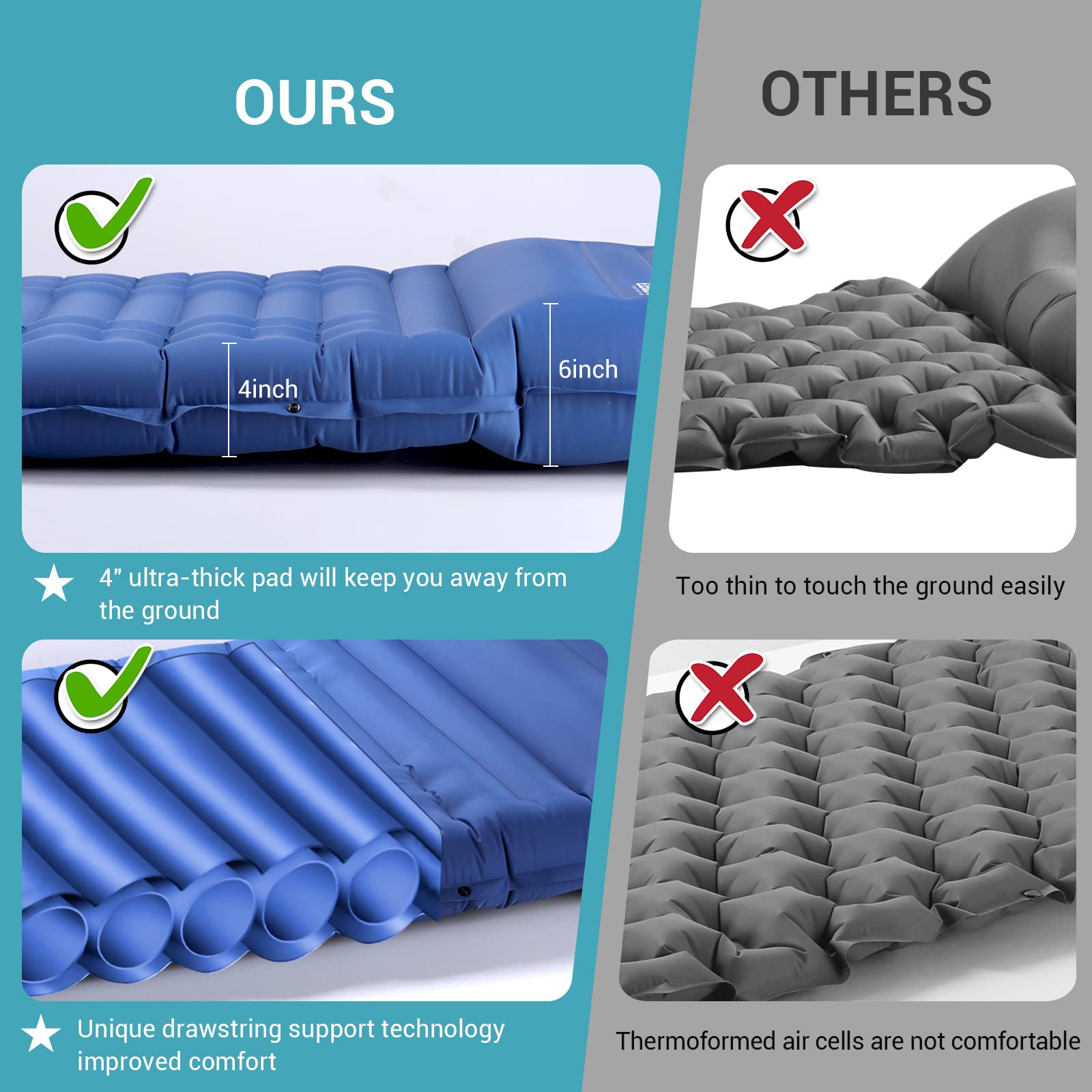 Colchoneta de Camping Autoinflable Ultra-Gruesa de 4"