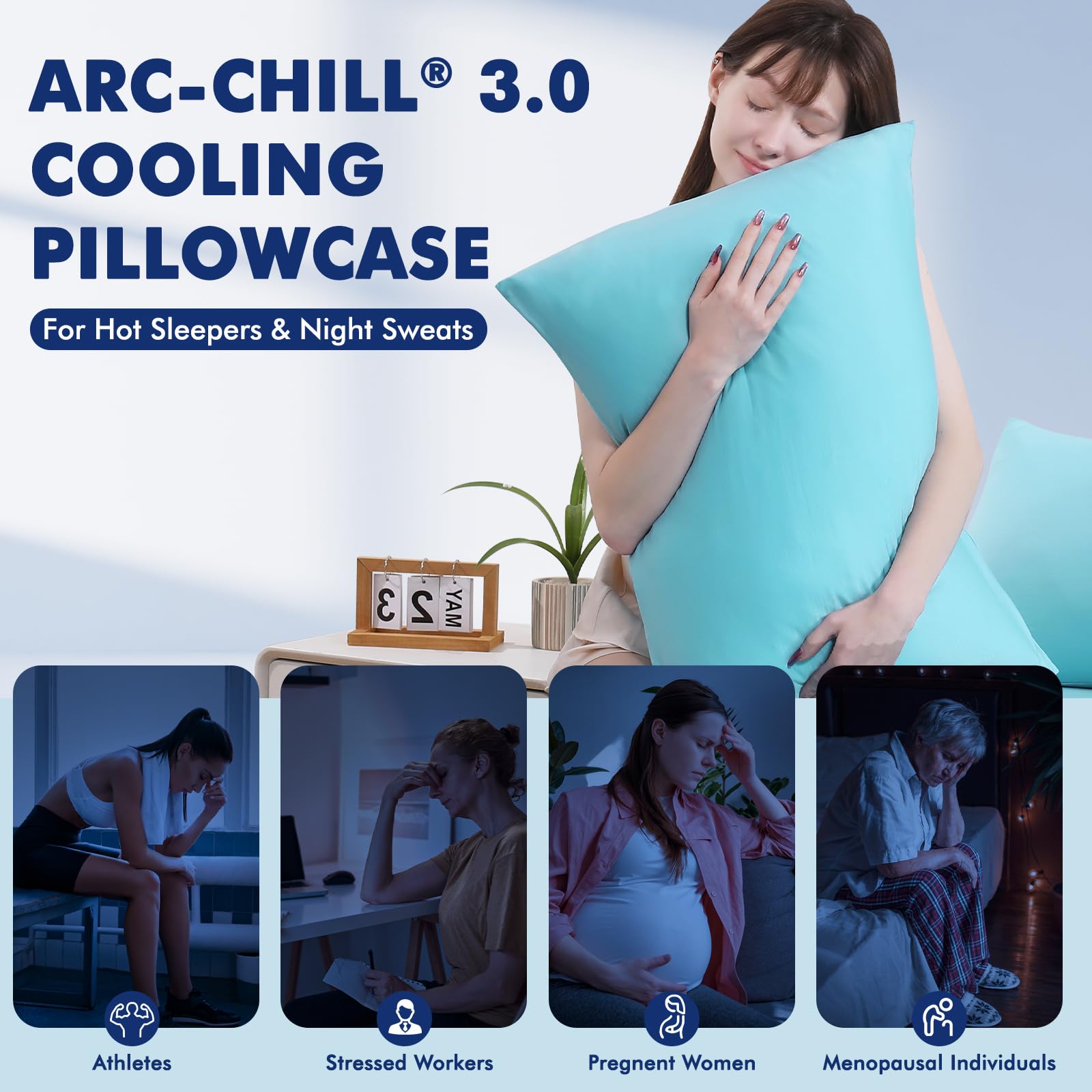 Arc-Chill 3.0 Cooling Pillowcase – Silver Ion Freshness, Dual-Sided Cool Touch, Ultra-Light & Breathable for Hot Sleepers-Blue