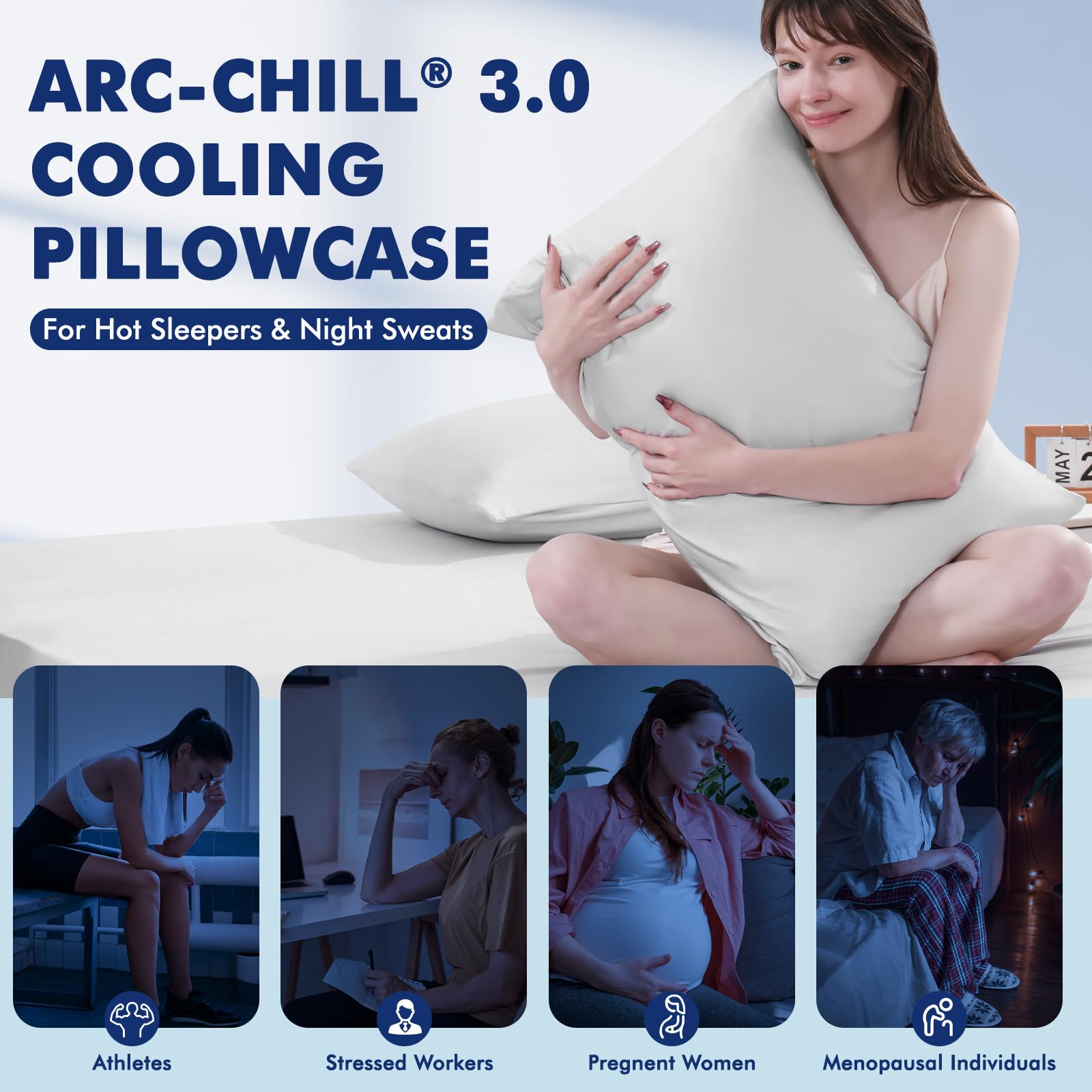 Arc-Chill 3.0 Cooling Pillowcase – Silver Ion Freshness, Dual-Sided Cool Touch, Ultra-Light & Breathable for Hot Sleepers-Gray